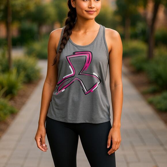 Under Armour Girls Tank Top Sz M Gray Big Logo Loose Fit Heat Gear Slub Knit - Picture 1 of 6